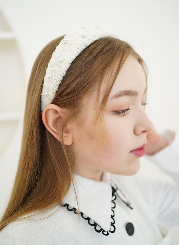 tweed pearl hairband (white)